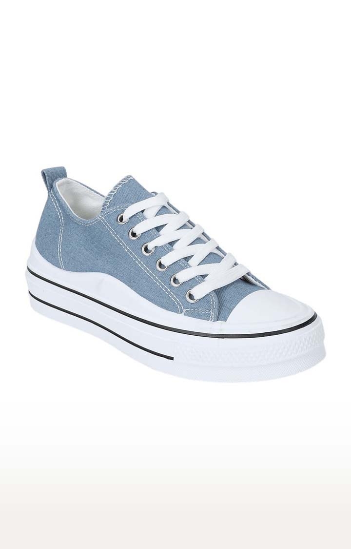 Truffle Collection | Women's Blue Canvas Solid Lace-Up Sneakers