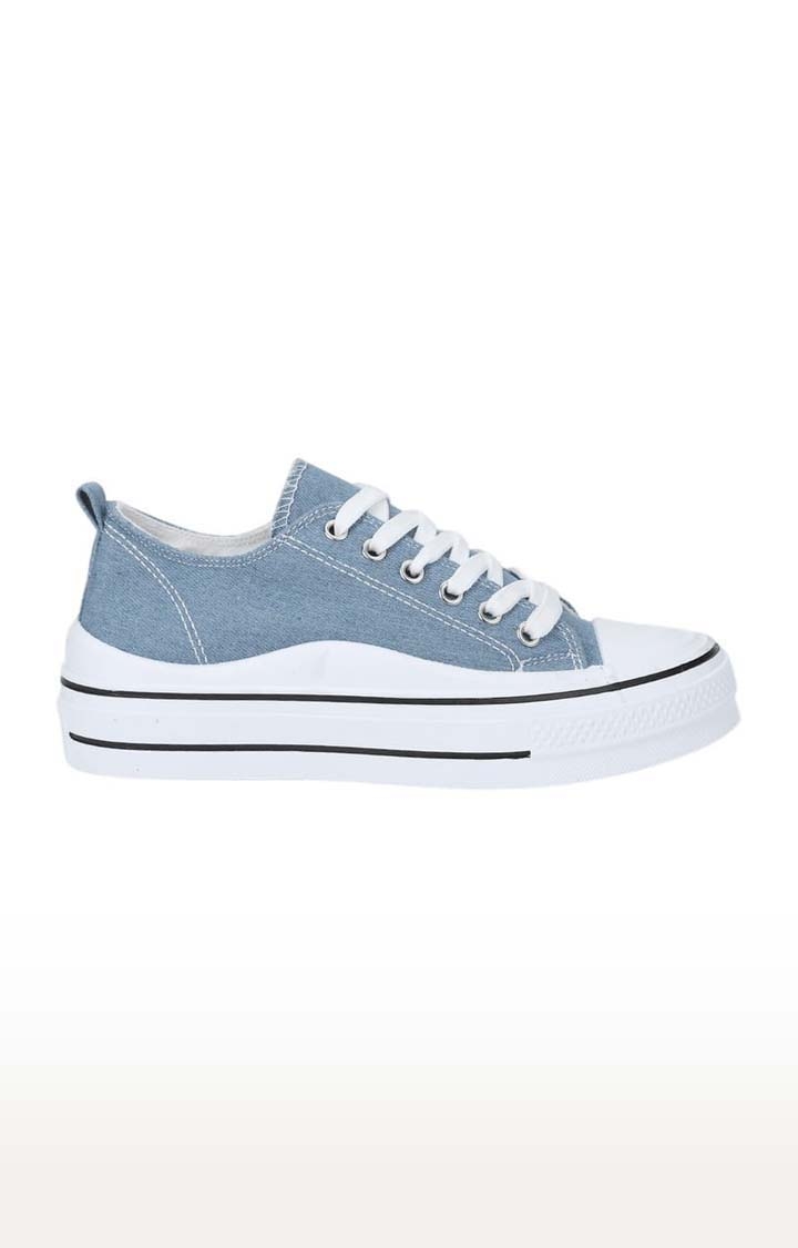 Women's Blue Canvas Solid Lace-Up Sneakers