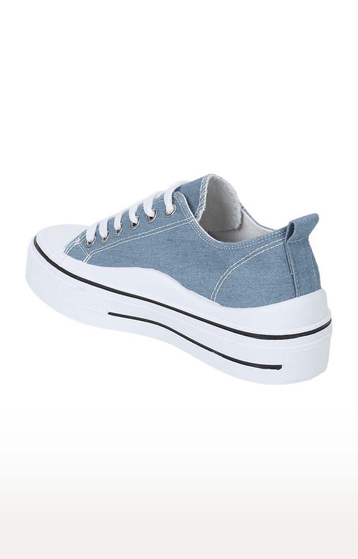 Women's Blue Canvas Solid Lace-Up Sneakers