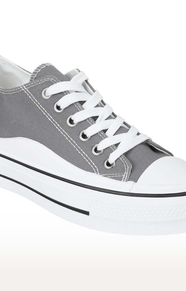 Truffle Collection | Women's Grey Canvas Solid Lace-Up Sneakers 5