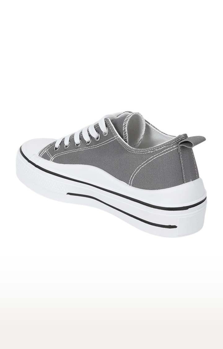 Truffle Collection | Women's Grey Canvas Solid Lace-Up Sneakers 2
