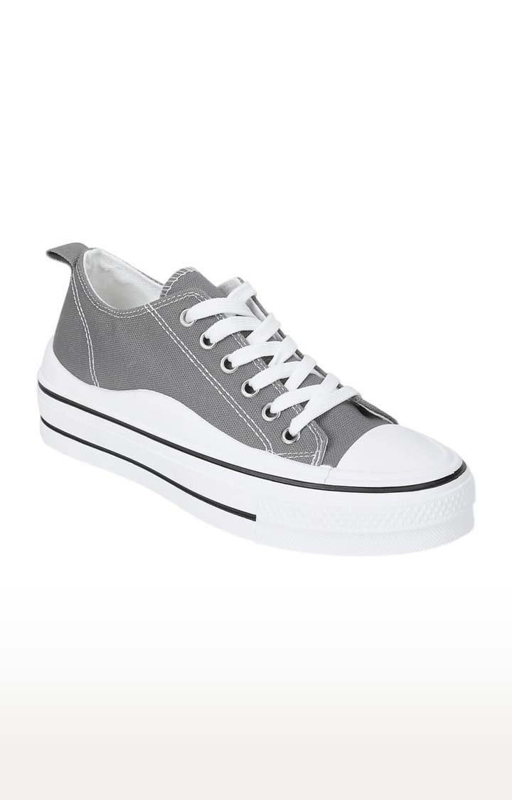 Truffle Collection | Women's Grey Canvas Solid Lace-Up Sneakers