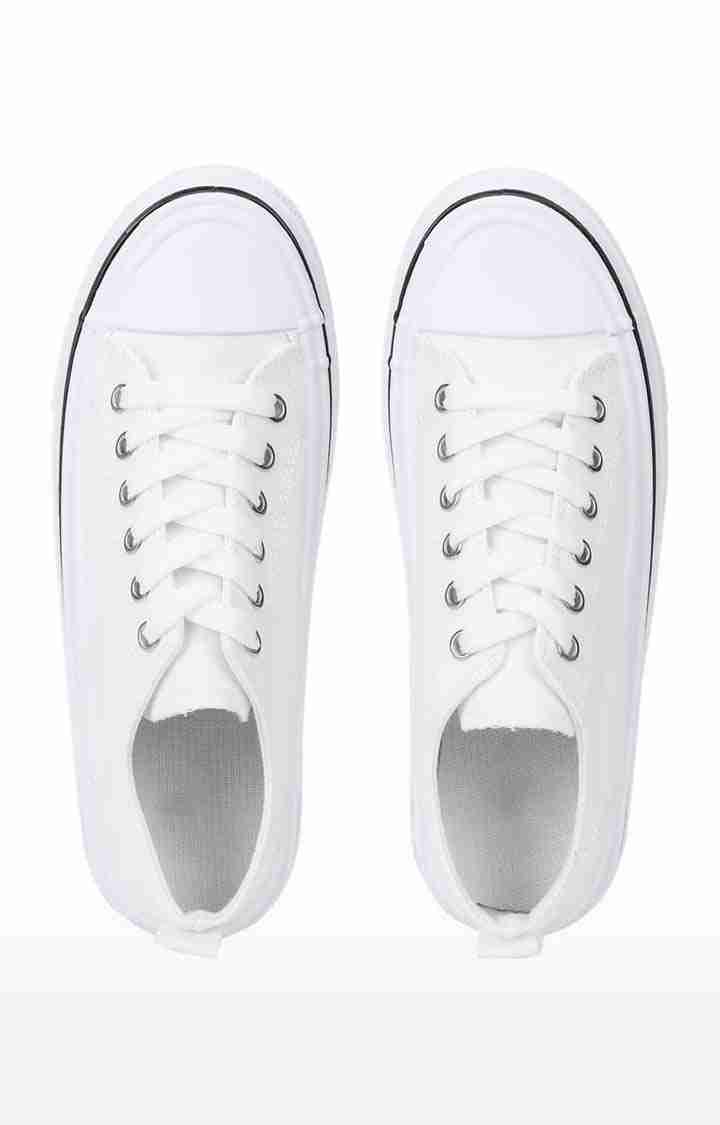 Women's White Canvas Solid Lace-Up Sneakers