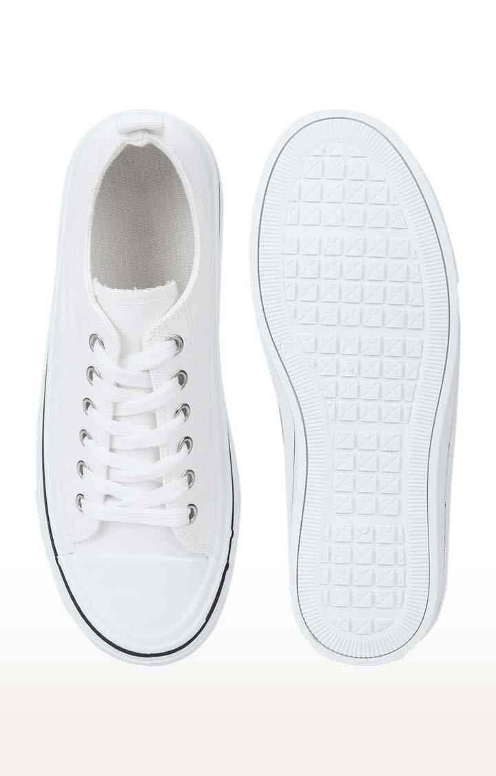 Women's White Canvas Solid Lace-Up Sneakers