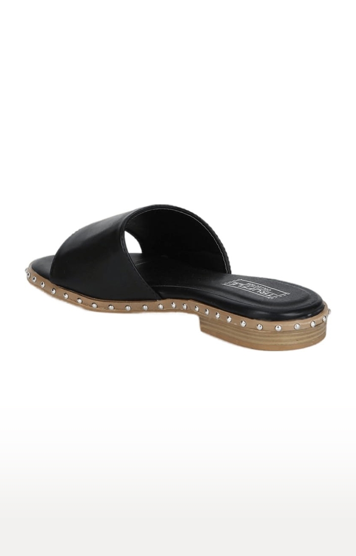Truffle Collection | Women's Black Synthetic Solid Flat Slip-ons 2