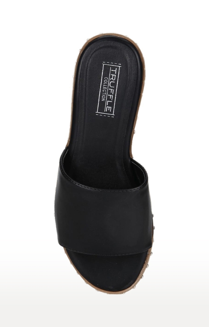 Truffle Collection | Women's Black Synthetic Solid Flat Slip-ons 3