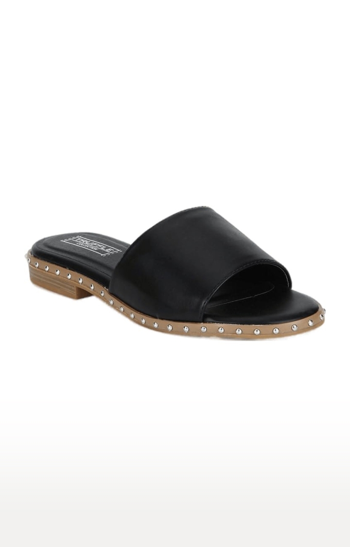Truffle Collection | Women's Black Synthetic Solid Flat Slip-ons 0