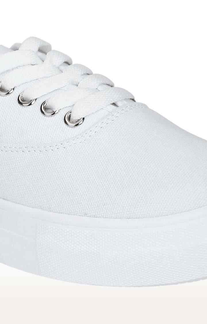 Women's White Canvas Solid Lace-Up Trainers