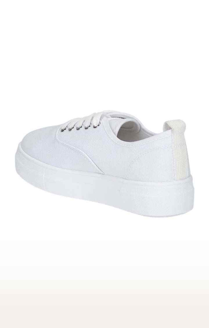 Women's White Canvas Solid Lace-Up Trainers