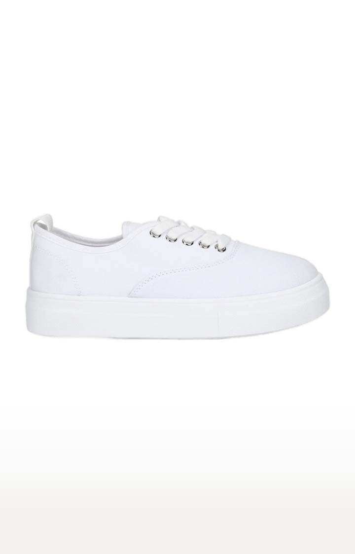 Women's White Canvas Solid Lace-Up Trainers