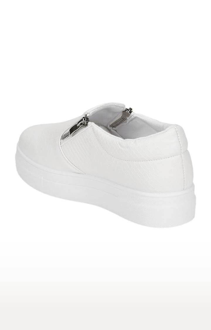 Truffle Collection | Women's White PU Textured Zip Casual Slip-ons 2