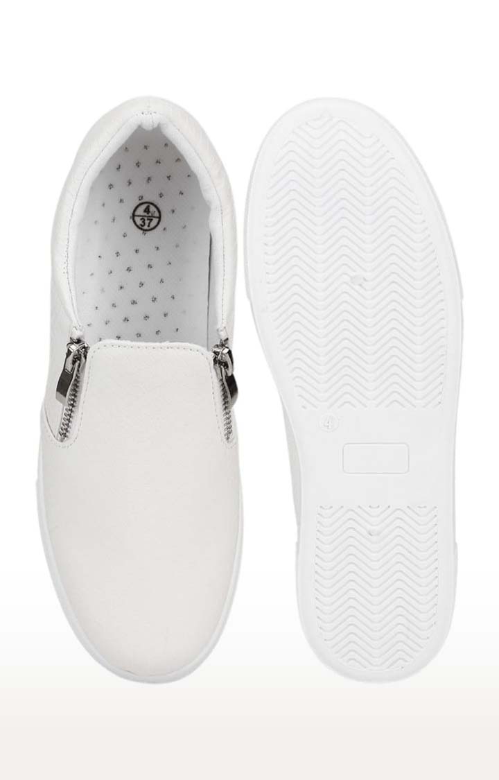 Truffle Collection | Women's White PU Textured Zip Casual Slip-ons 3