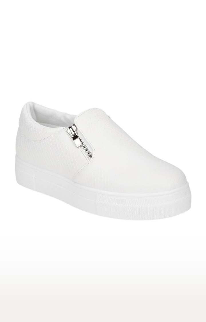 Truffle Collection | Women's White PU Textured Zip Casual Slip-ons 0