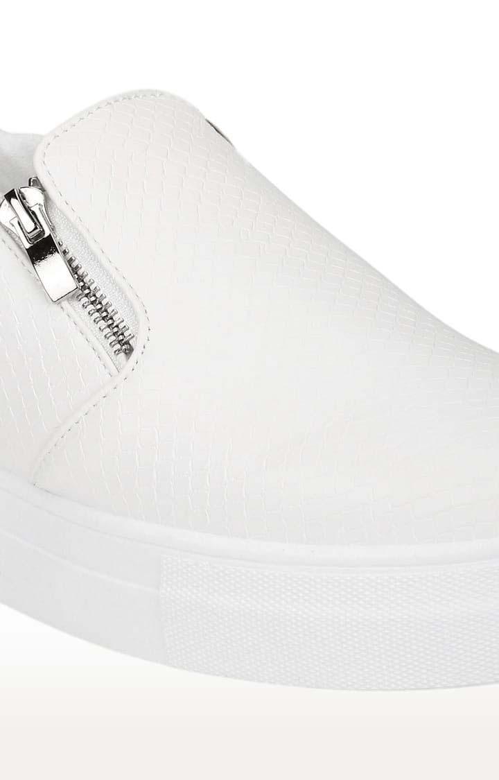 Truffle Collection | Women's White PU Textured Zip Casual Slip-ons 4