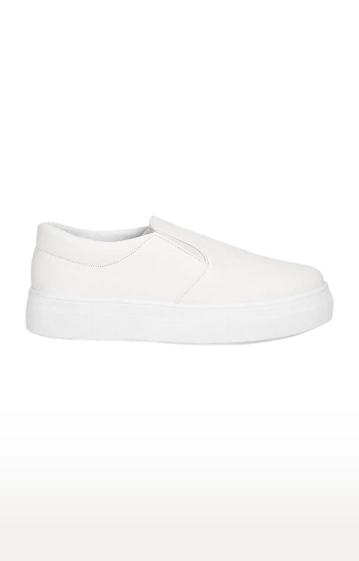 Women's White PU Textured Slip On Casual Slip-ons