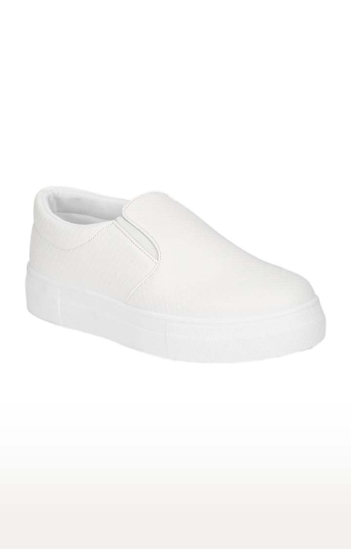 Truffle Collection | Women's White PU Textured Slip On Casual Slip-ons