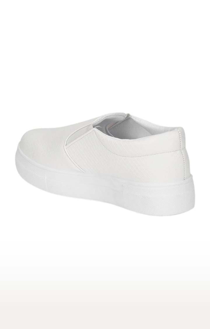 Women's White PU Textured Slip On Casual Slip-ons
