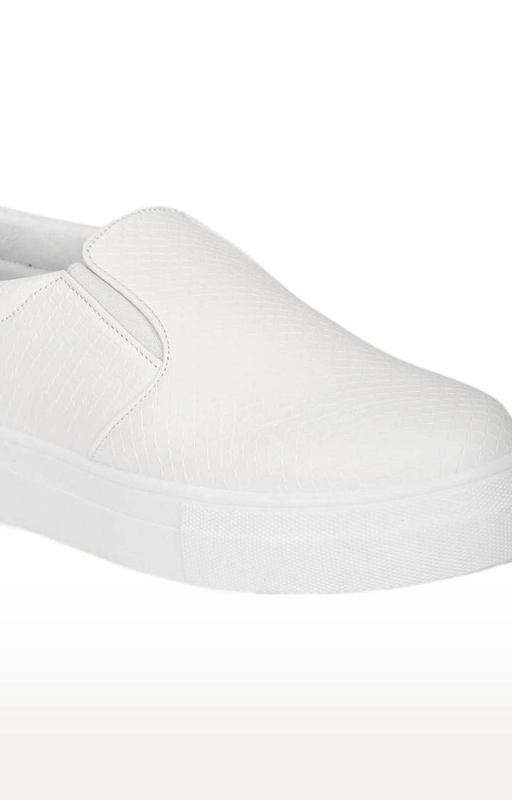 Women's White PU Textured Slip On Casual Slip-ons
