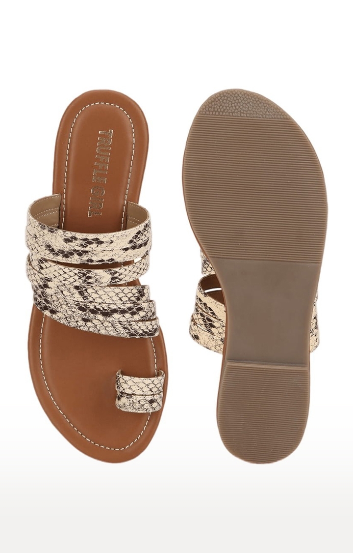 Truffle Collection | Women's Brown Synthetic Printed Flat Slip-ons 3