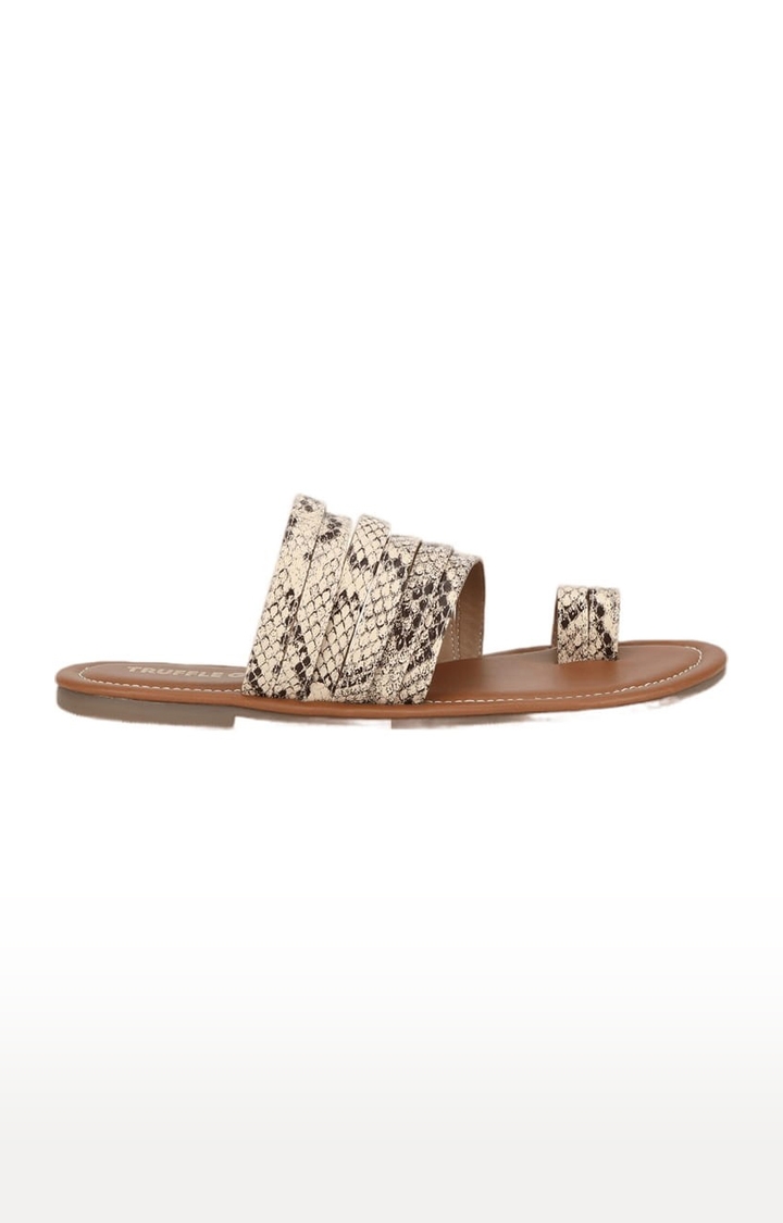 Truffle Collection | Women's Brown Synthetic Printed Flat Slip-ons 1