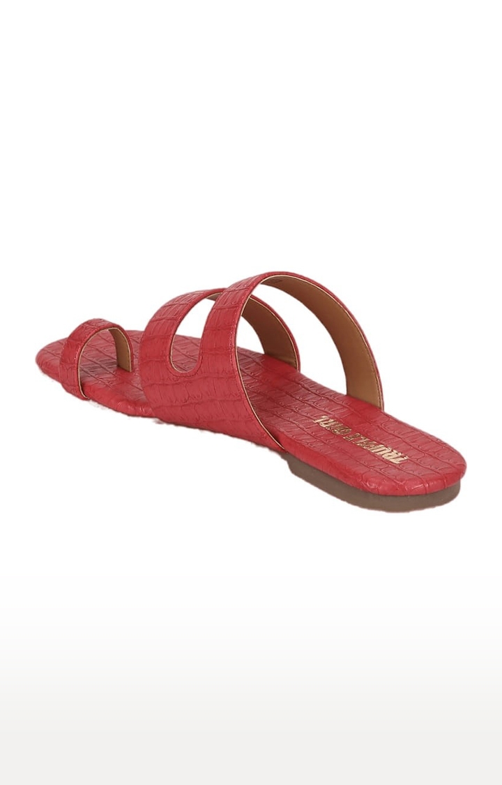 Truffle Collection | Women's Red Synthetic Textured Flat Slip-ons 2