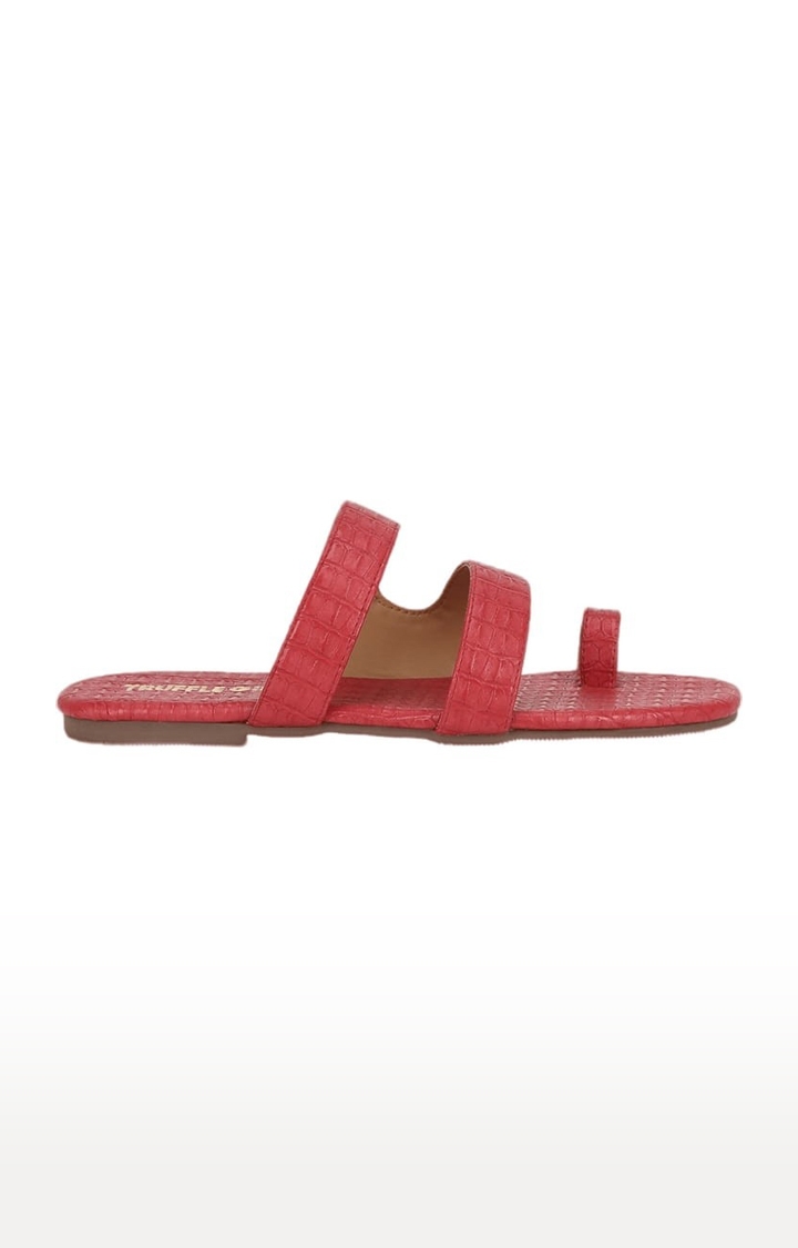 Truffle Collection | Women's Red Synthetic Textured Flat Slip-ons 1