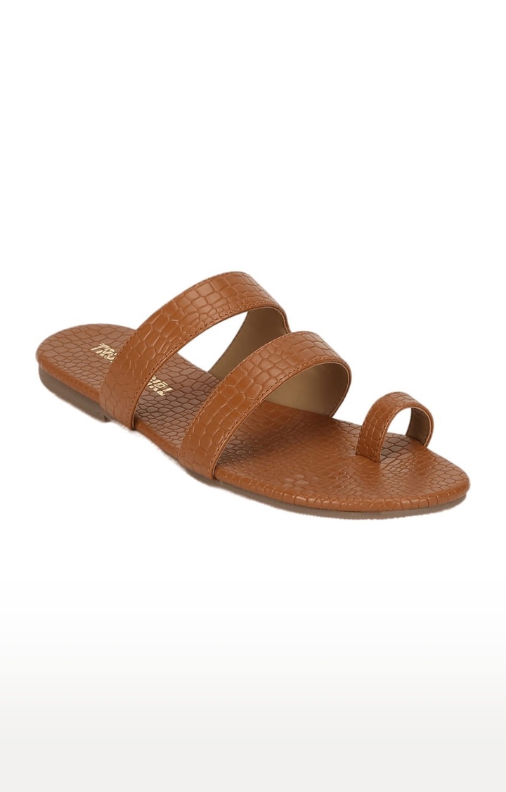 Truffle Collection | Women's Brown Synthetic Textured Flat Slip-ons 0