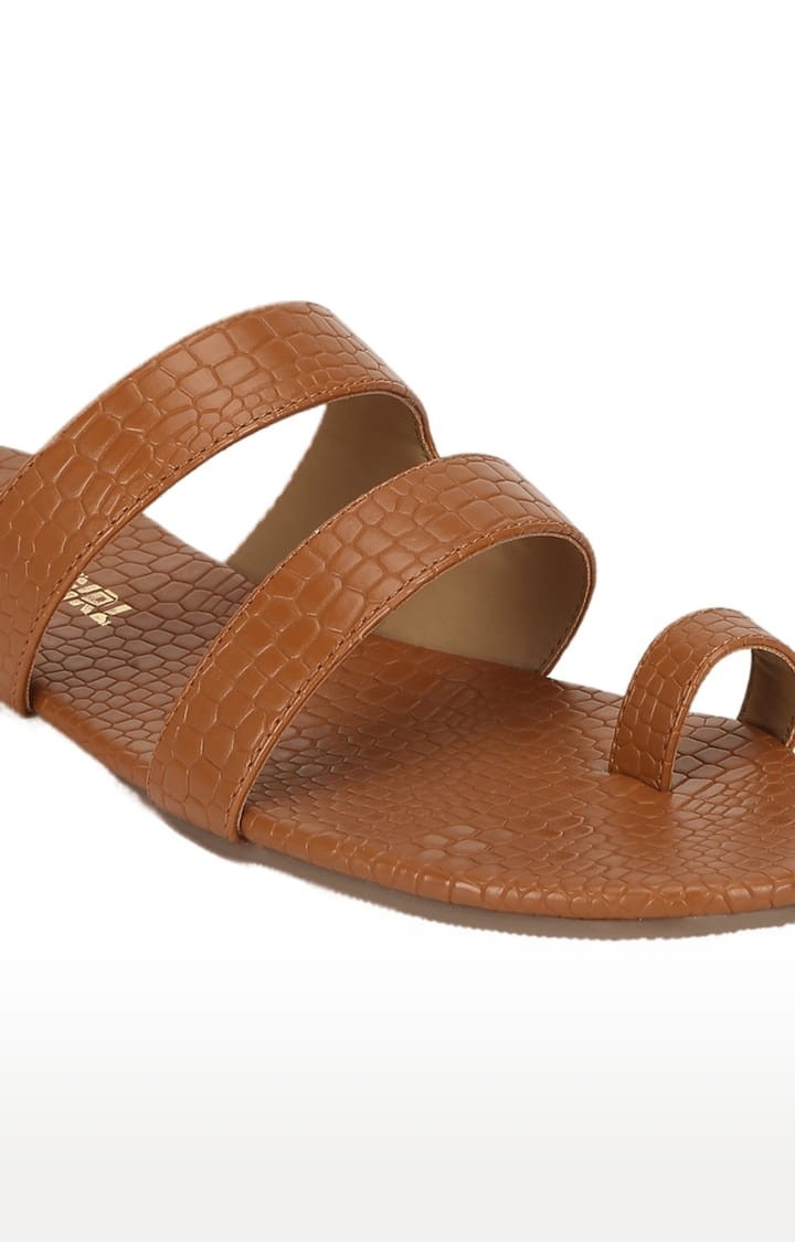 Truffle Collection | Women's Brown Synthetic Textured Flat Slip-ons 4