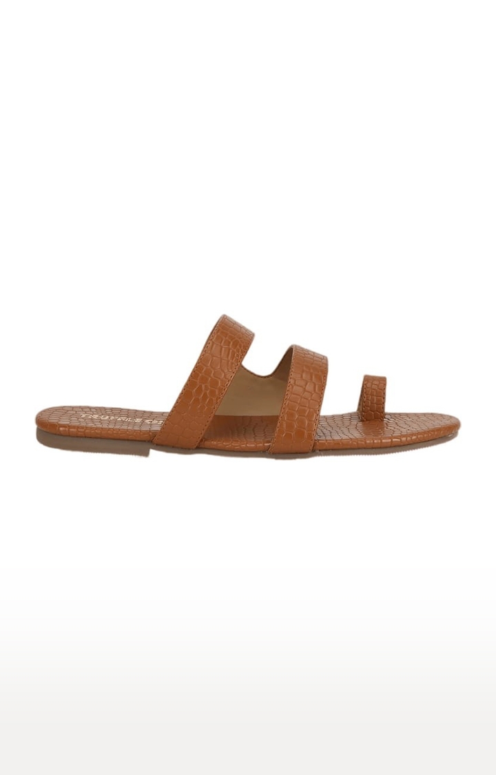 Truffle Collection | Women's Brown Synthetic Textured Flat Slip-ons 1