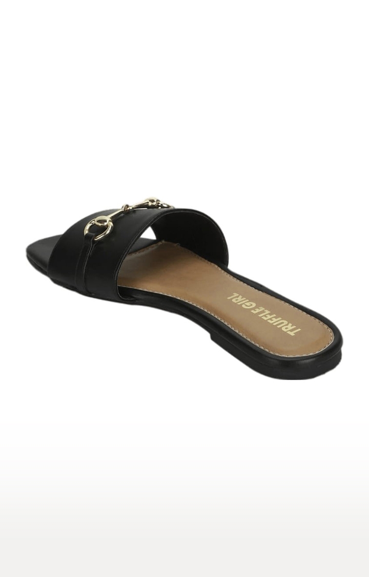 Truffle Collection | Women's Black PU Solid Flat Slip-ons 2
