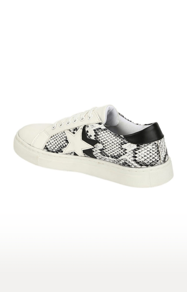 Truffle Collection | Women's White PU Printed Lace-Up Sneakers 2