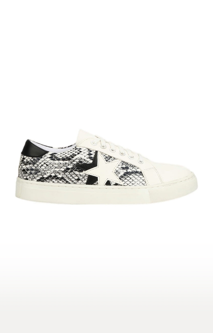 Truffle Collection | Women's White PU Printed Lace-Up Sneakers 1