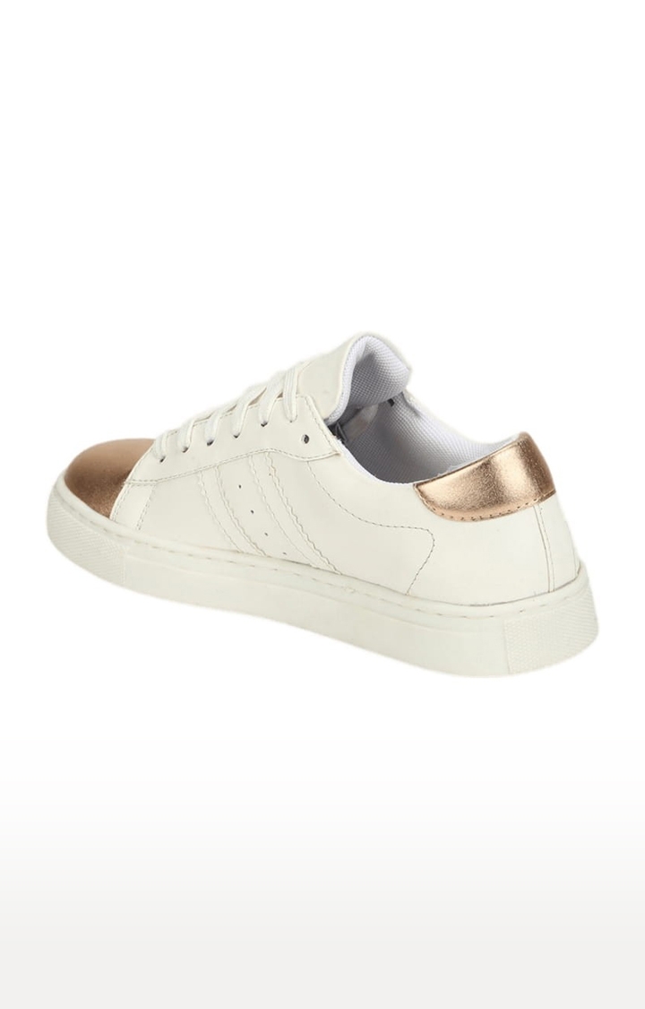 Truffle Collection | Women's White PU Solid Lace-Up Sneakers 2
