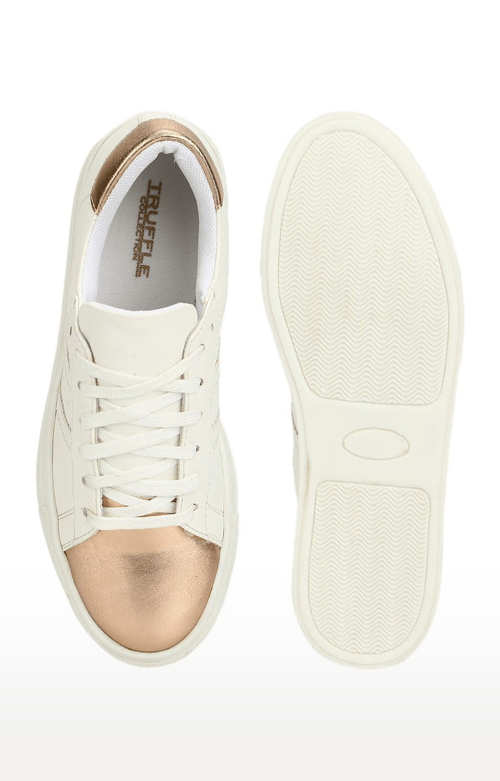 Truffle Collection | Women's White PU Solid Lace-Up Sneakers 3