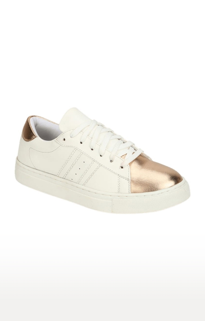 Truffle Collection | Women's White PU Solid Lace-Up Sneakers 0