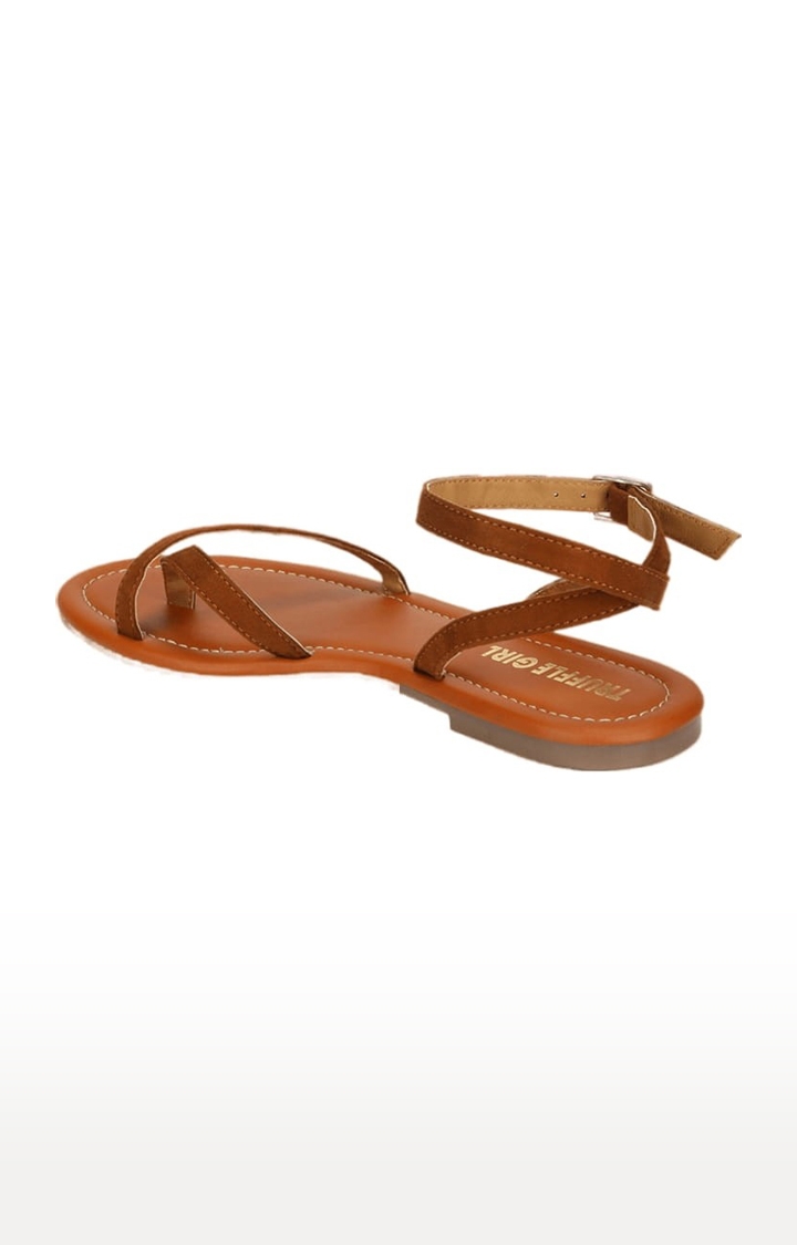 Truffle Collection | Women's Brown Suede Solid Buckle Sandals 2