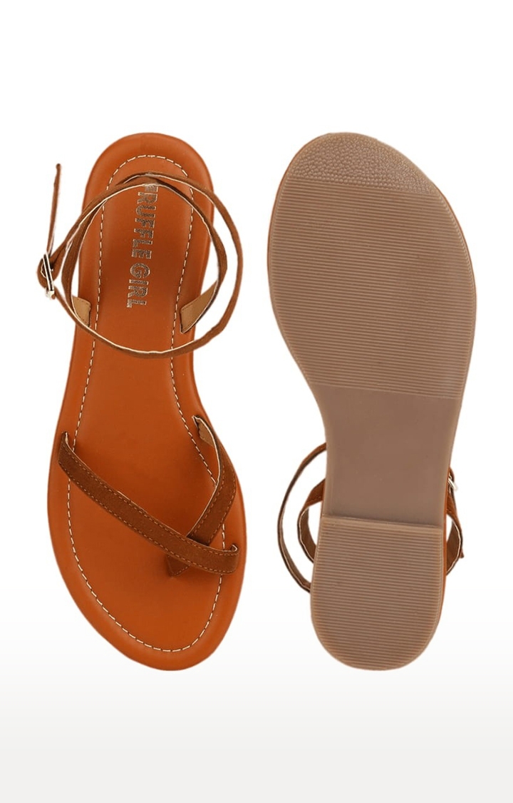 Truffle Collection | Women's Brown Suede Solid Buckle Sandals 3