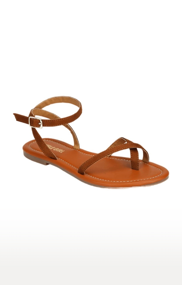 Truffle Collection | Women's Brown Suede Solid Buckle Sandals 0