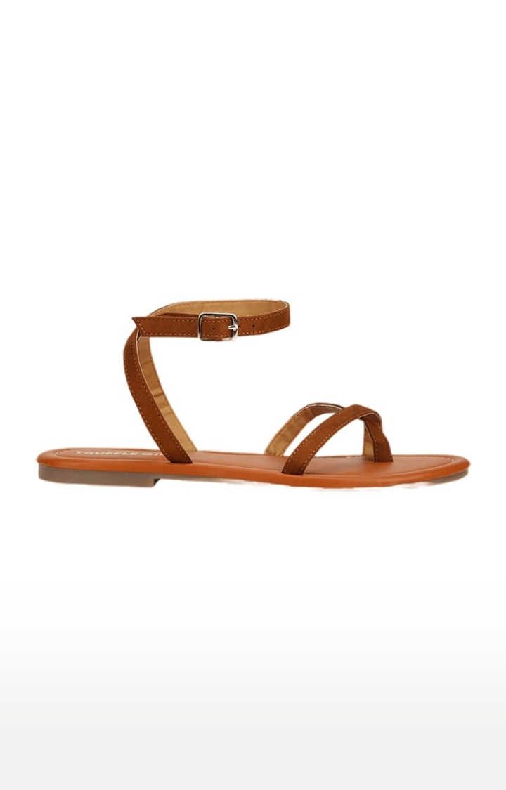 Truffle Collection | Women's Brown Suede Solid Buckle Sandals 1