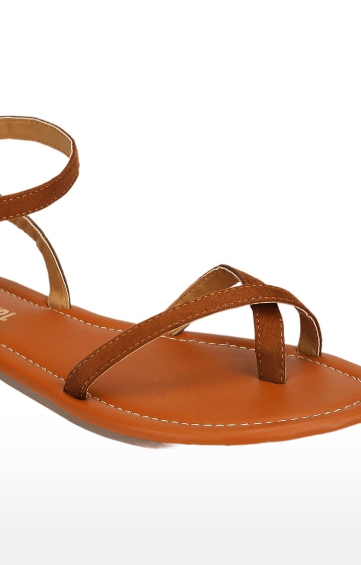 Truffle Collection | Women's Brown Suede Solid Buckle Sandals 4