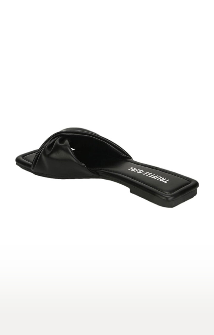 Women's Black PU Solid Flat Slip-ons
