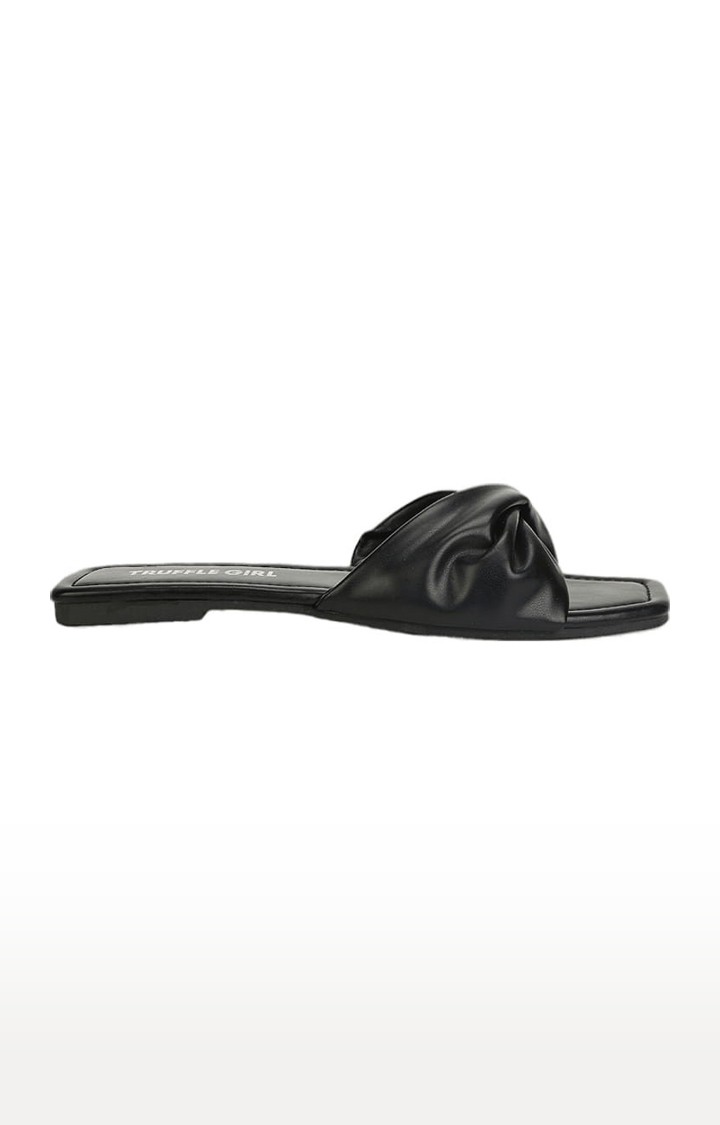 Women's Black PU Solid Flat Slip-ons