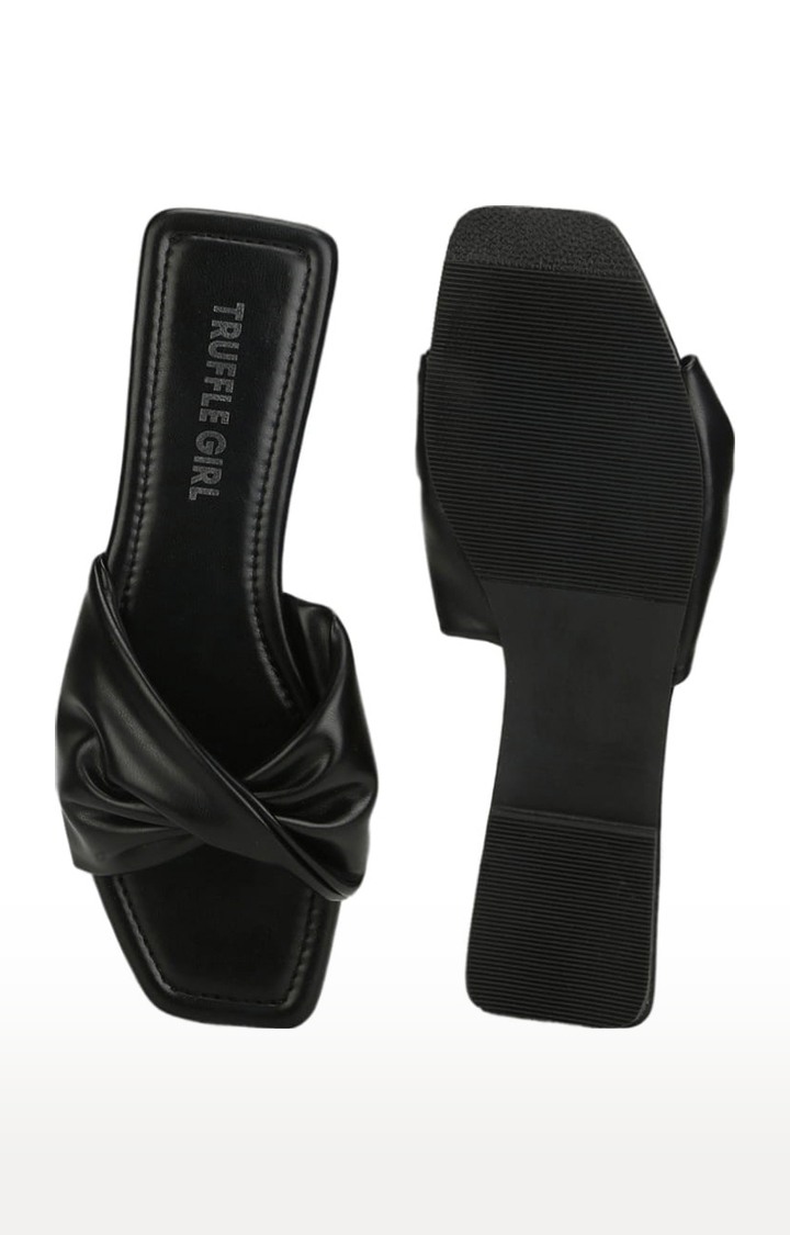 Women's Black PU Solid Flat Slip-ons