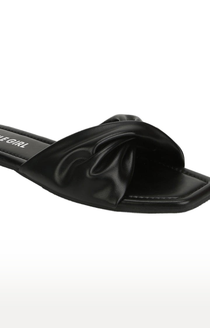 Women's Black PU Solid Flat Slip-ons