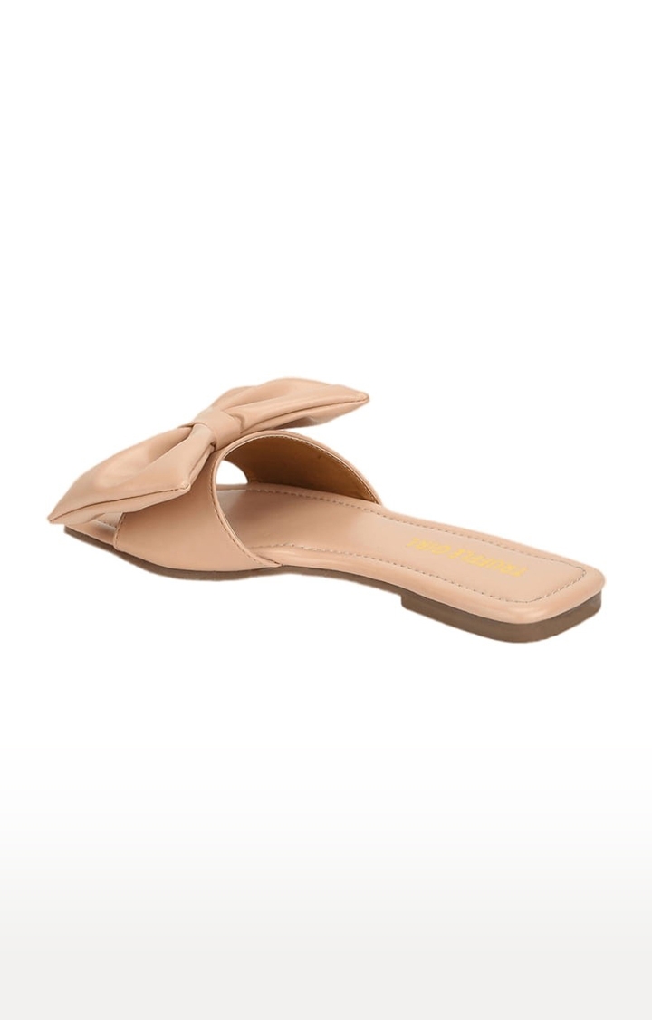 Truffle Collection | Women's Beige PU Solid Flat Slip-ons 2