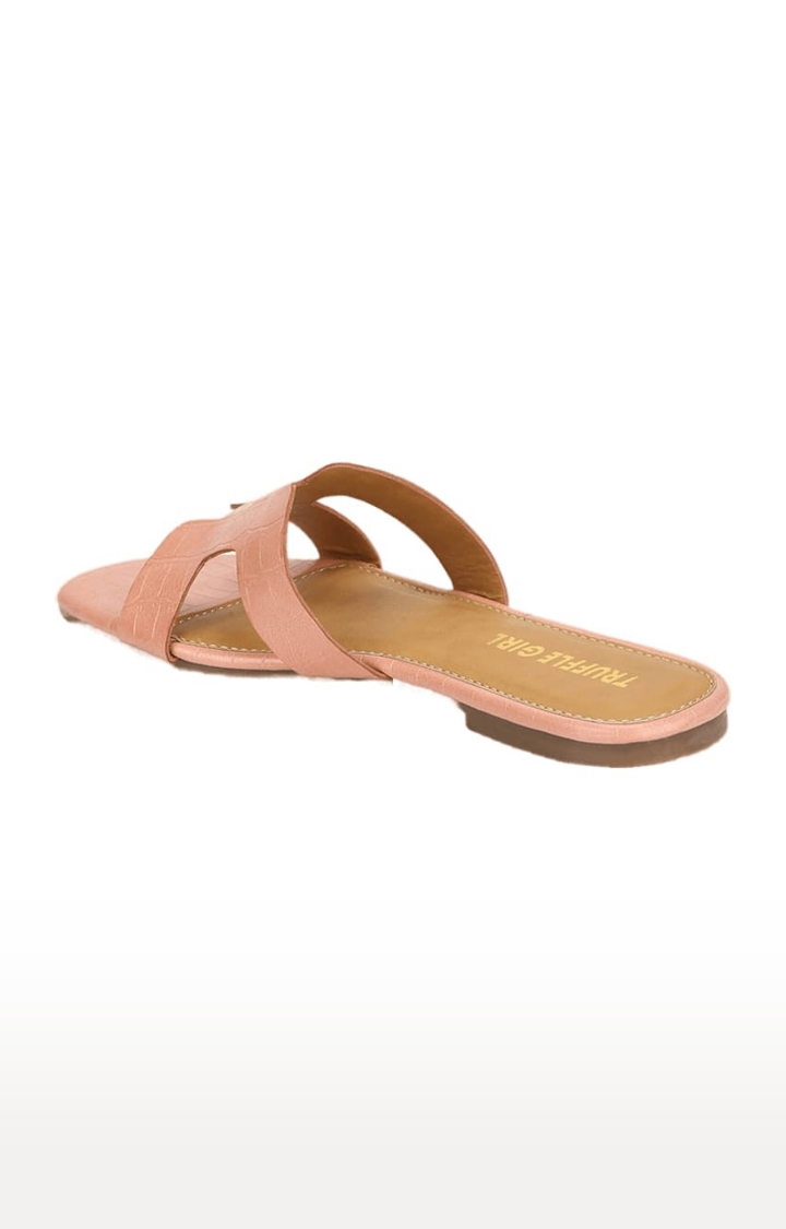 Truffle Collection | Women's Pink PU Textured Flat Slip-ons 2