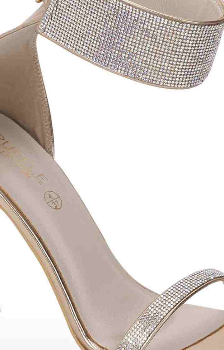Women's Gold PU Embellished Buckle Block Heels