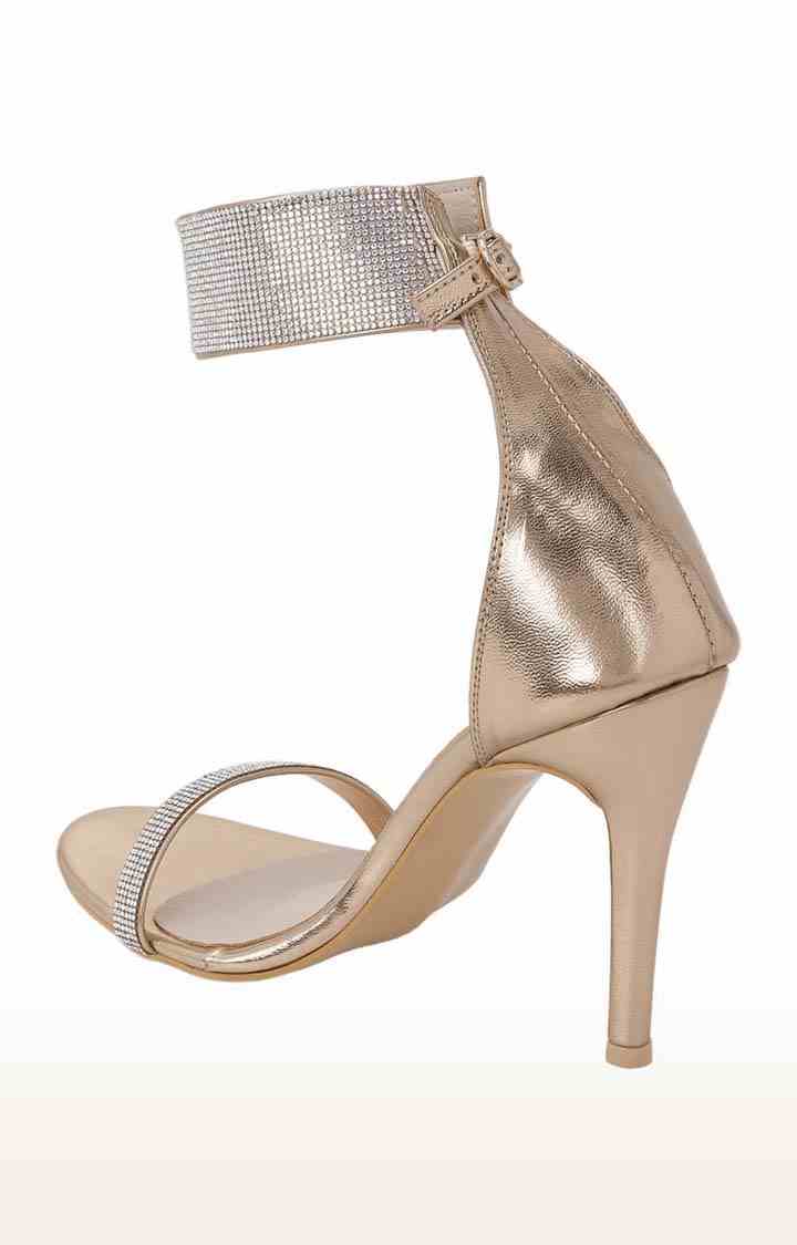 Women s Gold PU Embellished Buckle Block Heels