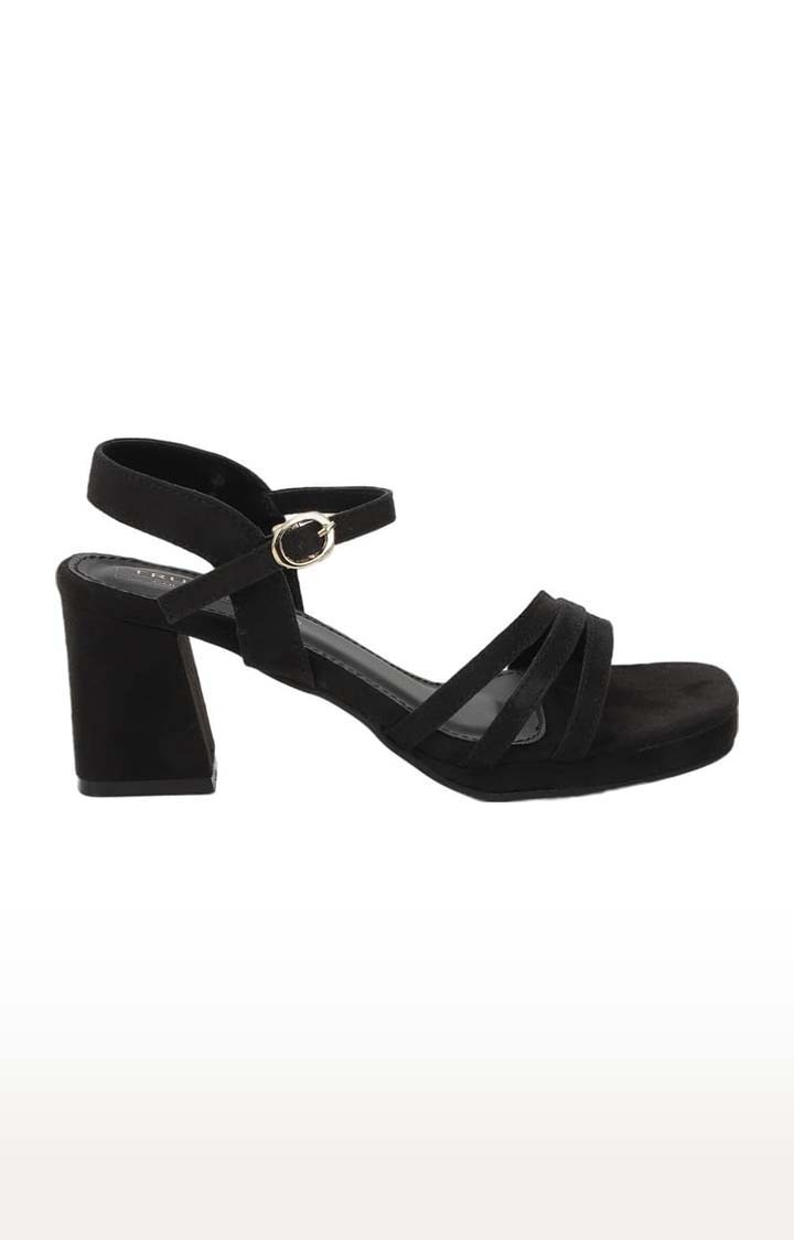 Truffle Collection | Women's Black Suede Solid Buckle Block Heels