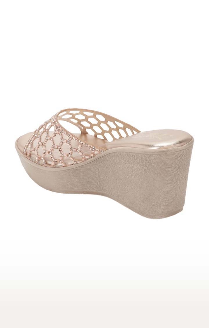 Truffle Collection | Women's Gold PU Cutout Slip On Wedges 2